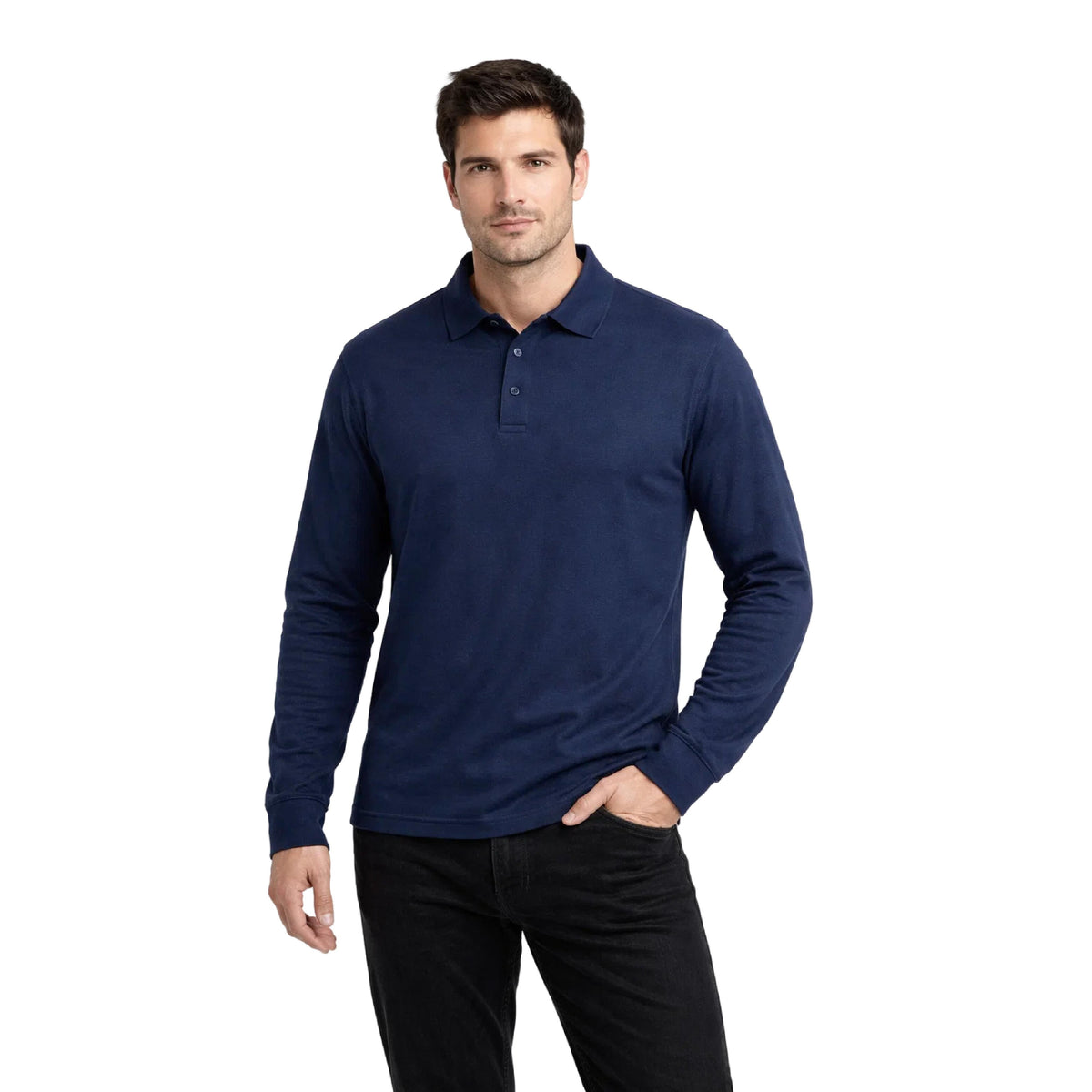 Polera Pique Manga Larga PF 913N Azul Marino Hombre-thumbmail-1
