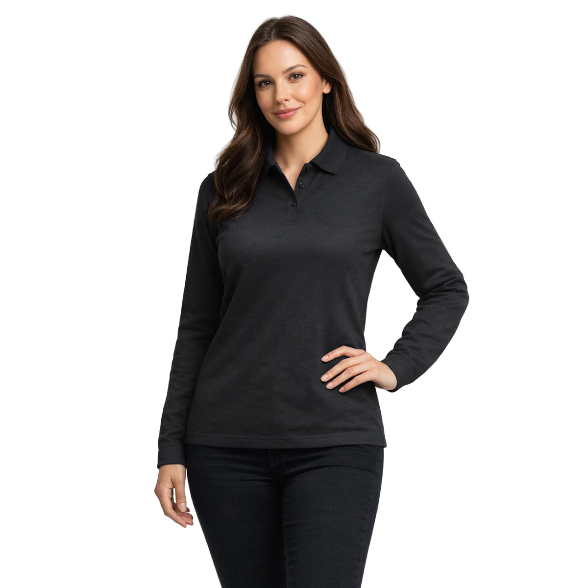 Polera Pique Manga Larga PF 913N Negra Mujer-thumbmail-1
