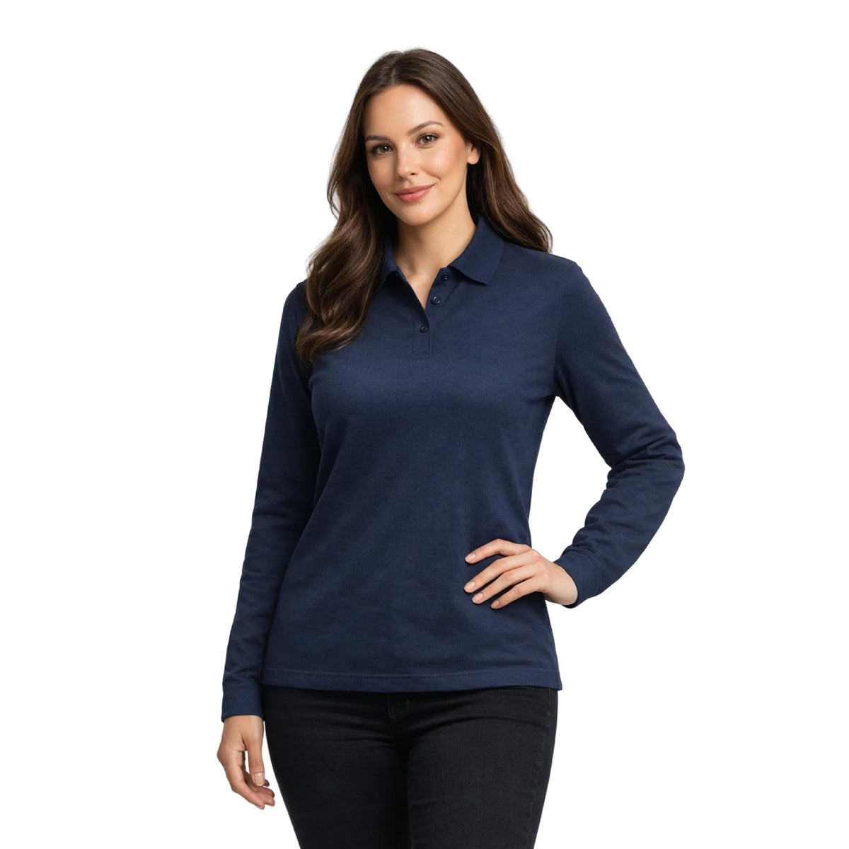 Polera Pique Manga Larga PF 913N Azul Marino Mujer-thumbmail-1